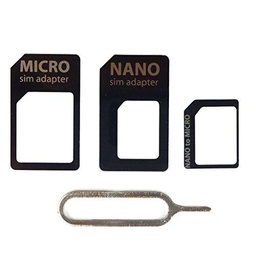 Paquete 4 en 1 Nano Micro y adaptador de tarjeta SIM estándar para teléfonos móviles y teléfonos inteligentes.