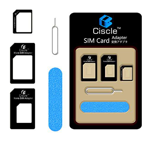 Ciscle Kit Adaptador Convertidor 5 En 1 Para Tarjeta Nano Sim A Micro/ Sim Estándar (Negro)