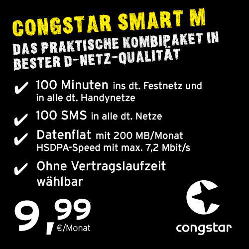 congstar Smart M [SIM y Micro SIM] Anuncio mensual (9,99 Euros/Mes