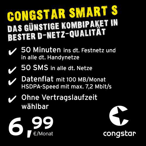 congstar Smart S [SIM y Micro SIM] Anuncio mensual (6,99 Euros/Mes