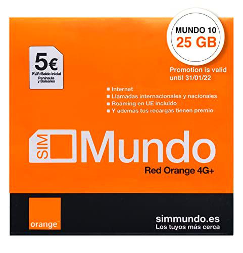 ORANGE SPAIN - Tarjeta SIM Prepago 10GB en España + 15GB extra hasta 31/01/2021| 5€ de saldo | 5.000 minutos nacionales | 50 minutos internacionales | Activación online solo en www.marcopolomobile.com