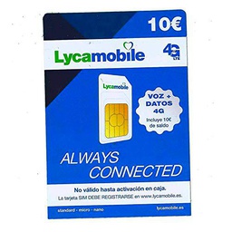 Tarjeta SIM de Lycamobile 5€ + 5 (10€ en Total) | ACTIVACIÓN BIOMÉTRICA (con Selfie + DNI