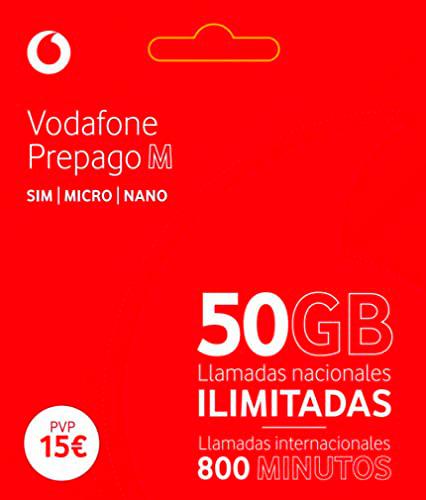 Vodafone Prepago M 20GB + llamadas ilimitadas nacionales (800 min internacionales) Roaming Europa EEUU