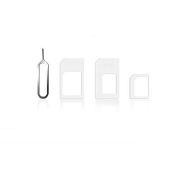 Deet® - Kit de tarjeta SIM 4 en 1 blanco Conversor Adaptador de tarjeta Nano SIM + Micro &amp; Tarjeta SIM estándar para iPhone 6 5 5S 4 4S 3G 3GS + Bandeja de iPhone Herramienta de Expulsión Abierta