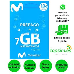 TopSim Tarjeta SIM/Micro/Nano de Prepago MOVISTAR 10 SALDO.Roaming Europa INCLUÍDO!