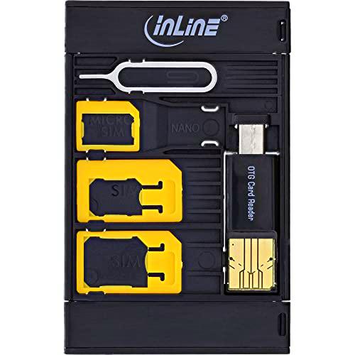 InLine 35091 SIM-Box, Adaptador de Tarjeta SIM y Caja de Accesorios con Lector de Tarjetas OTG