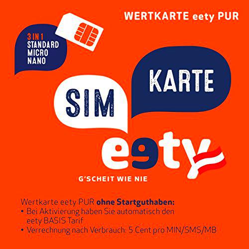 eety Tarjeta SIM de Austria (SIM, Micro SIM, Nano SIM) para smartphone/tablet/router/portátil