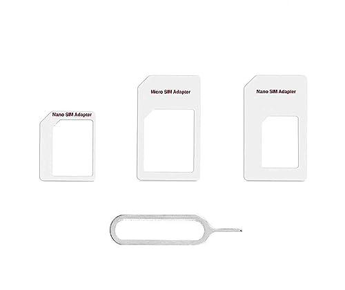 J-Kare Kit adaptador de tarjeta SIM 4 en 1 | Herramienta de expulsión SIM | Nano Micro estándar | Juego de adaptadores de tarjeta SIM para todos los smartphones (blanco)