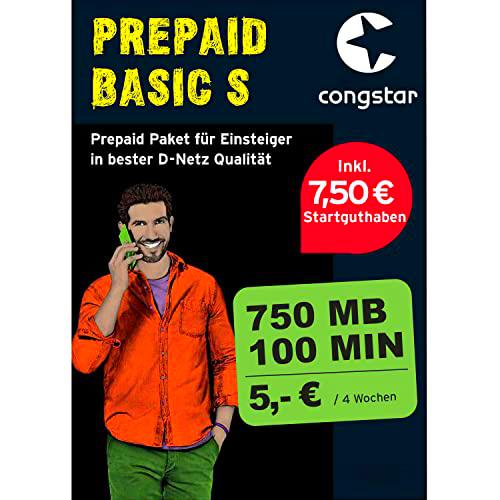 congstar Tarjeta SIM prepaga ALLNET S sin contrato I Paquete prepago en red D Calidad para principiantes I 1 GB LTE con 25 Mbit/s I Telefonía &amp; SMS Flat in all dt