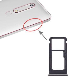 Bandeja para tarjeta SIM + bandeja para tarjeta SIM / bandeja para tarjeta Micro SD para Nokia 6.1 / 6 (2018) / TA-1043 TA-1045 TA-1050 TA-1054 TA-1068 (negro)