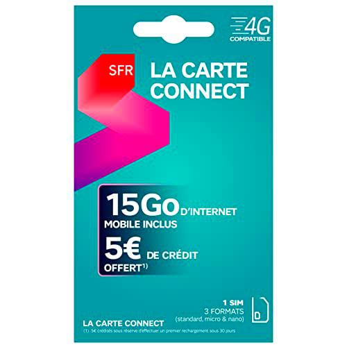 Tarjeta sim SFR Connect, 15 GB de Internet y 5 € de crédito ofrecido