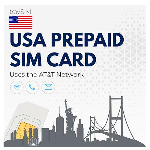 travSIM USA SIM Card | Utiliza la Red AT&amp;T | 50GB de Datos móviles a velocidades 4G/5G | La Tarjeta SIM para USA Tiene Llamadas y Textos Nacionales ilimitados | USA SIM Card 30 días