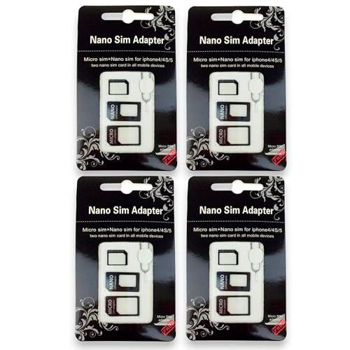 4X Kit de adaptador Nano Sim 4 en 1 para todos los dispositivos móviles (Nano Sim a tarjeta Micro Sim