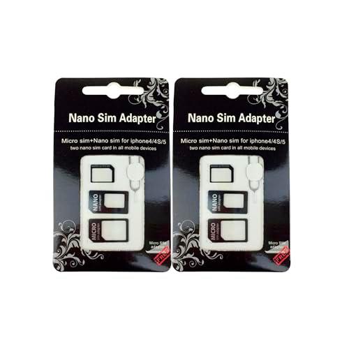 2X Kit de Adaptador Nano Sim 4 en 1 para Todos los Dispositivos móviles (Nano Sim a Tarjeta Micro Sim