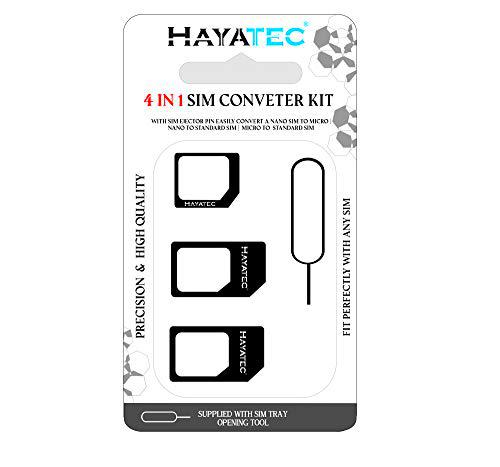 Hayatec Kit adaptador de tarjeta SIM con pin de eyector SIM Convertir Nano SIM a Micro SIM estándar SIM a Nano