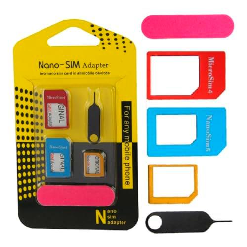 5 en 1 Nano SIM adaptador 4 en 1 Nano a Micro; Nano a tarjeta SIM estándar y tarjeta micro a SIM + removedor de tarjeta SIM