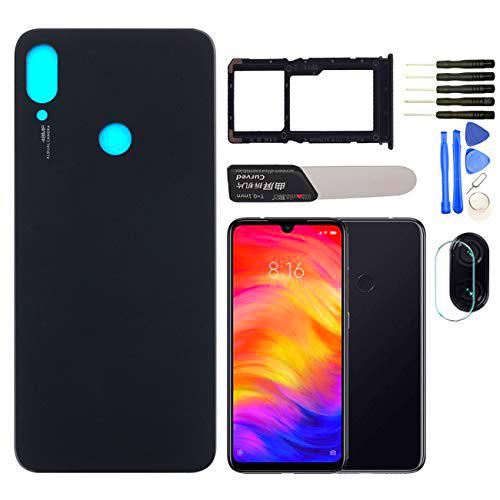 YHX-OU - Tapa de batería trasera de repuesto para Xiaomi Redmi Note 7 Note 7 Pro con herramienta de instalación + 1 tarjeta SIM + 1 película de objetivo (negro)