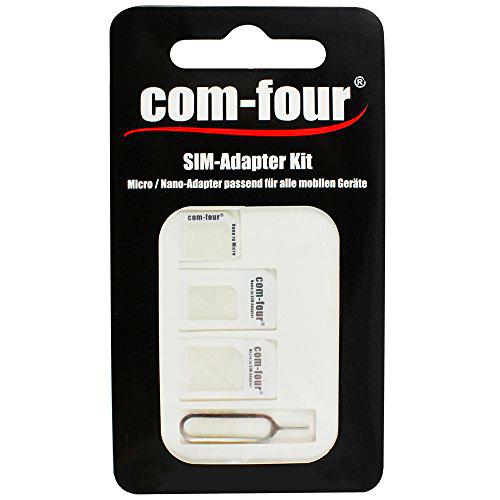 com-four® Adaptador de Tarjeta Nano SIM Nano a Micro/Nano + Micro a la Tarjeta SIM estándar para teléfonos Inteligentes + Pin de expulsión (01 Pieza