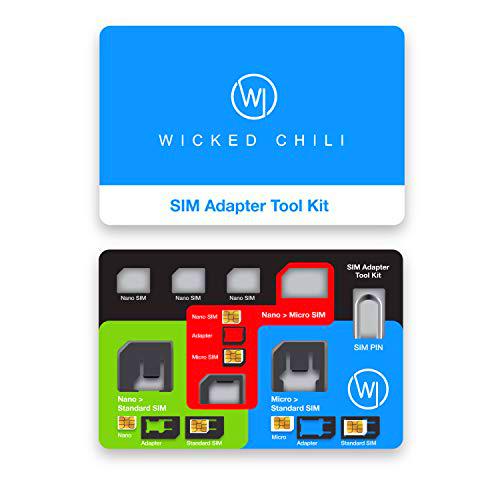 Wicked Chili 8in1 Multi Adaptador SIM de Viaje con Sim Pin Eject Pin y Estuche para Tarjetas SIM